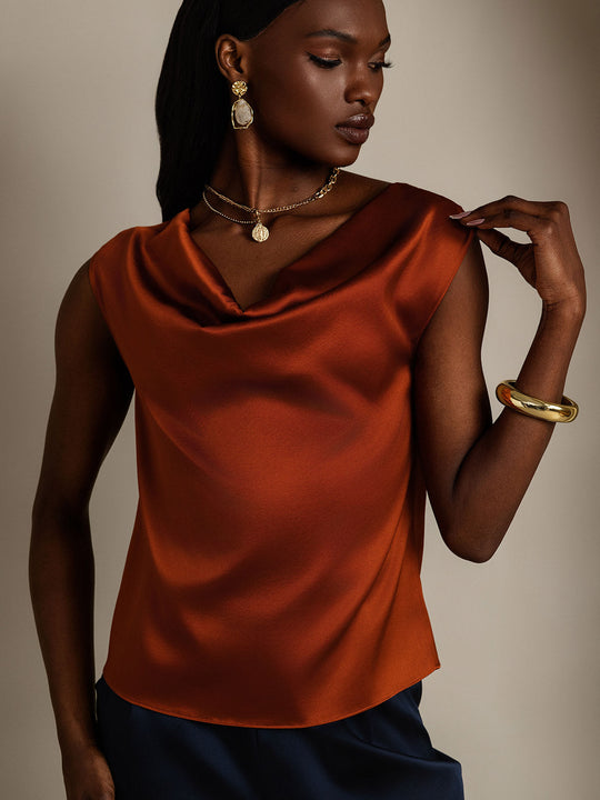 Heidi-Mode | Seiden Kappenärmel Halskragen Tanktop Bluse