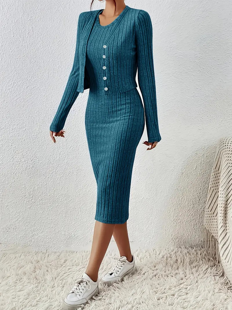 met knopen op één rij en mouwloze bodycon jurk