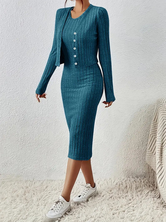 met knopen op één rij en mouwloze bodycon jurk