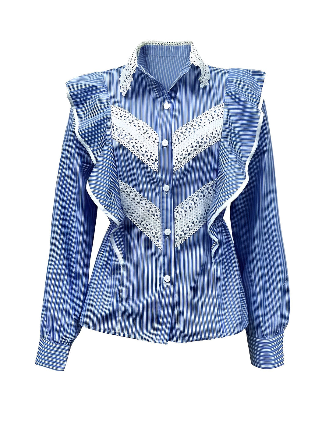Heidi-Mode | Elegantes Gestreiftes Shirt mit Langen Ärmeln und Spitzen Details und Rüschen