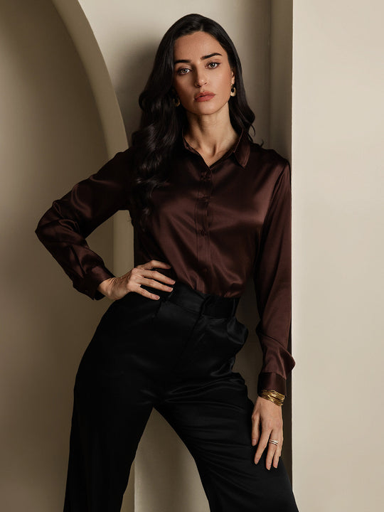 Heidi-Mode | Damen Mulberry Seide Elegant Langarmbluse