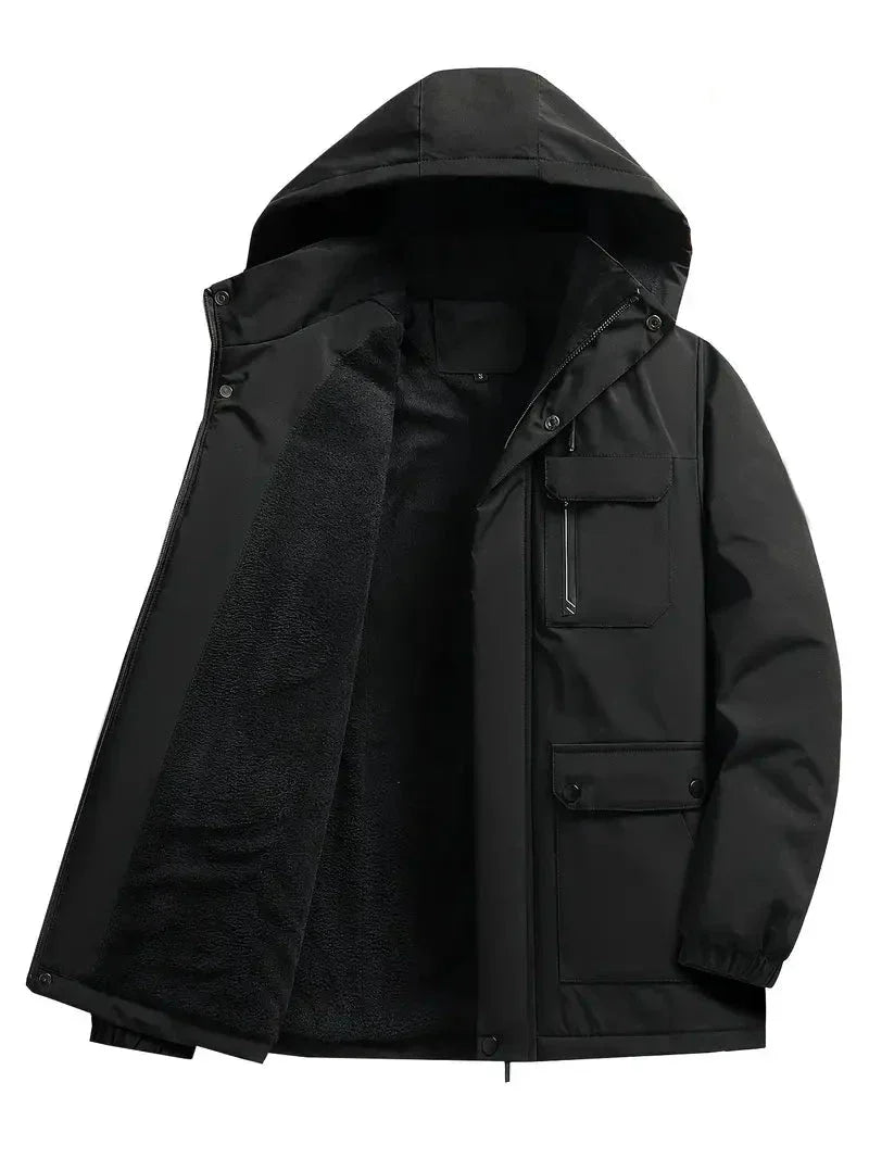 Heidi-Mode - warme Winterjacke für Herren - lässige Fleecejacke mit mehreren Taschen und Kapuze