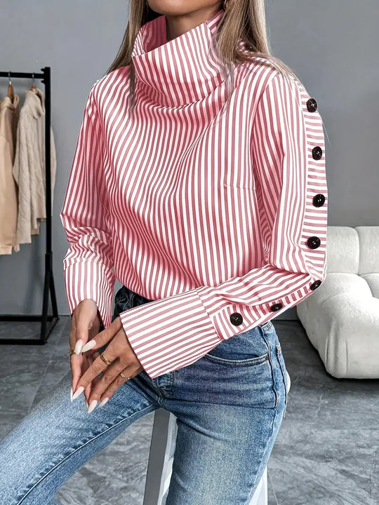 Heidi-Mode | Gestreifte Bluse mit Hohem Kragen