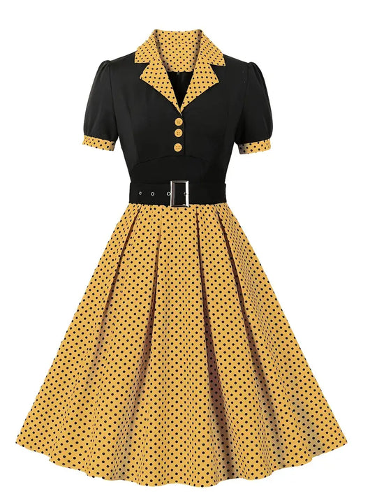 Heidi-Mode - Stilvolle Herbst Vintage Kleid mit Polka Dots für Frauen