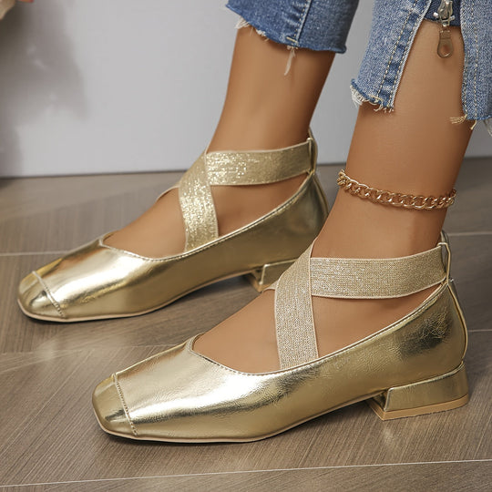 Heidi-Mode | Damen Elastische Kreuzsandalen mit Niedriger Ferse Komfortable Schlupfschuhe