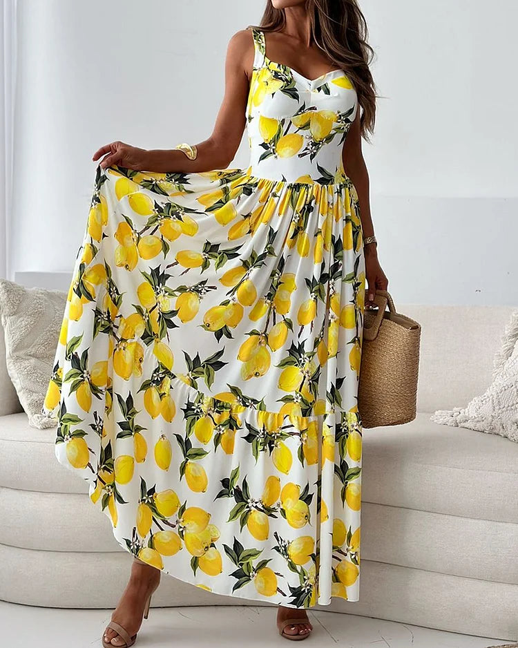 Heidi-Mode | Riemchenkleid mit Zitronendruck