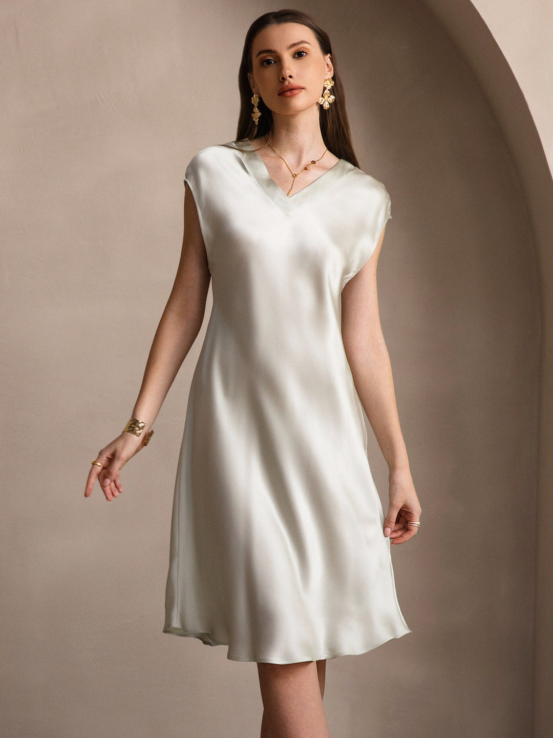 Heidi-Mode | Elegante Nachthemd Reine Seide mit V-Ausschnitt