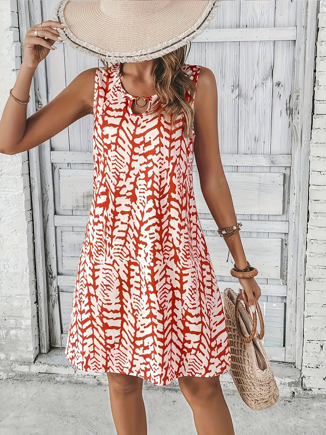 Heidi-Mode | Sommerkleid mit Print Ohne Ärmel, V-Ausschnitt, A-Linie, Leicht und Elegant