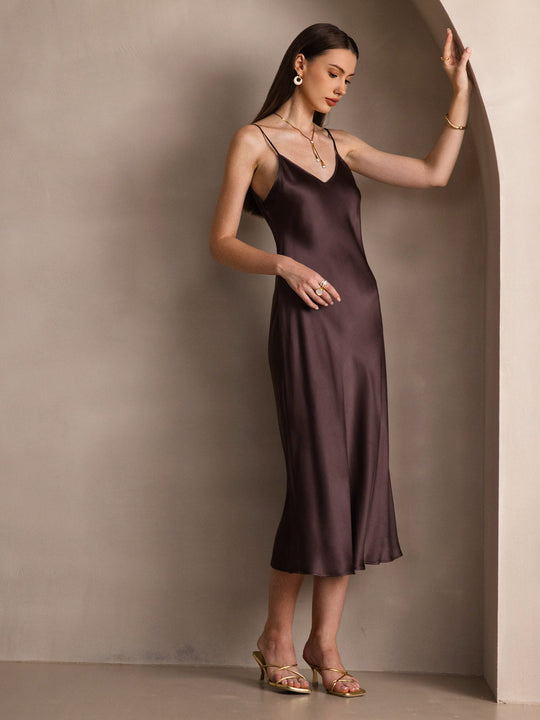 Heidi-Mode | Lange Seidenkleid mit Spaghetti-Träger