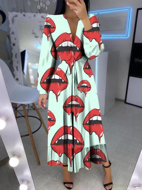 Heidi-Mode | Halloween Lässig V-Ausschnitt Lange Kleid