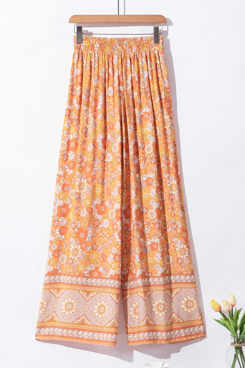 Orange Krawatte Taille Boho Floral Wide Leg Hose