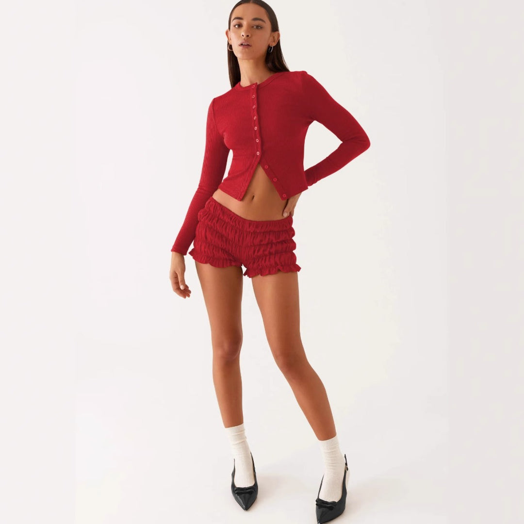 Heidi Mode | Einfarbige schmal geschnittene lange Strickjacke