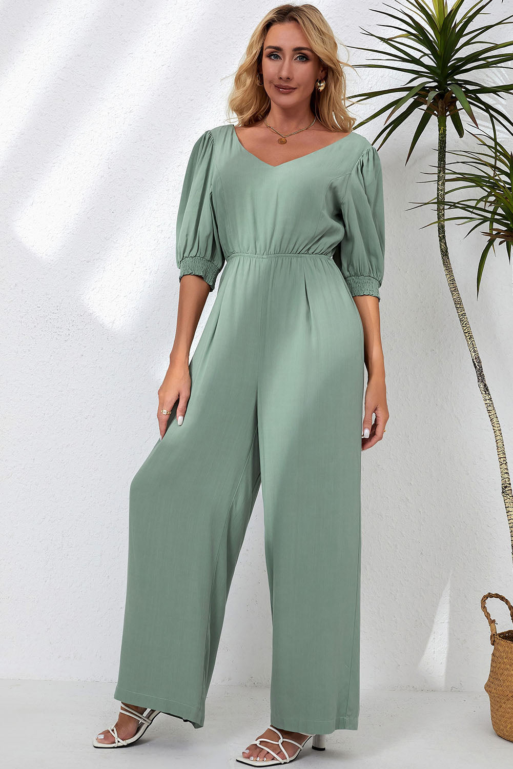Heidi-Mode | V-Ausschnitt Halbarm Jumpsuit