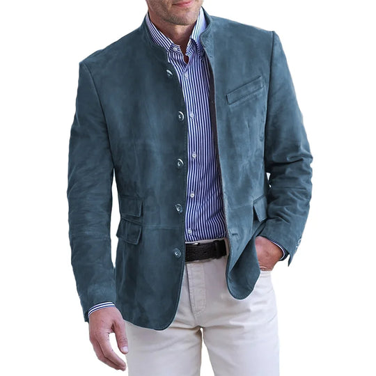 Heidi-Mode | Herren Wildleder Blazer - Mandarin Kragen & Slim Fit