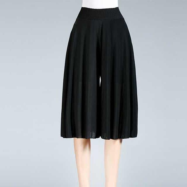 Heidi-Mode | Damen Chiffon Culottes mit Breiten Beinen und Hoher Elastischer Taille