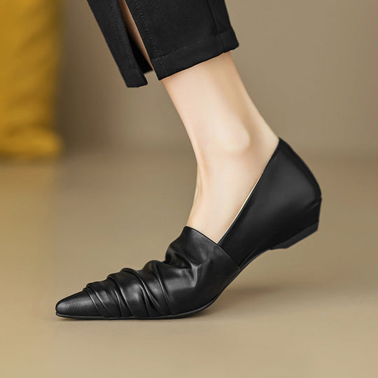 Heidi-Mode | Spitzenzehen Niedriger Absatz Flache Schuhe Schwarz Cremegelb Weiß