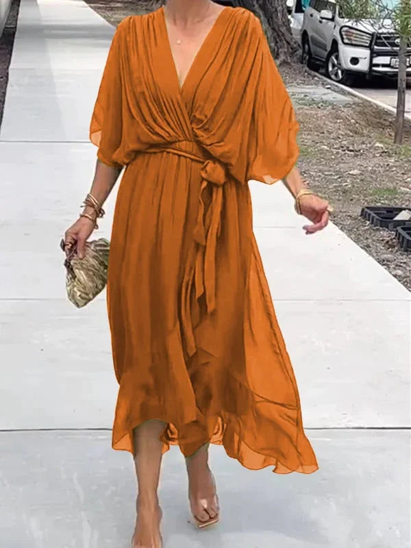 Heidi-Mode | Grünes Chiffonkleid mit V-Ausschnitt Elegantes Damenkleid