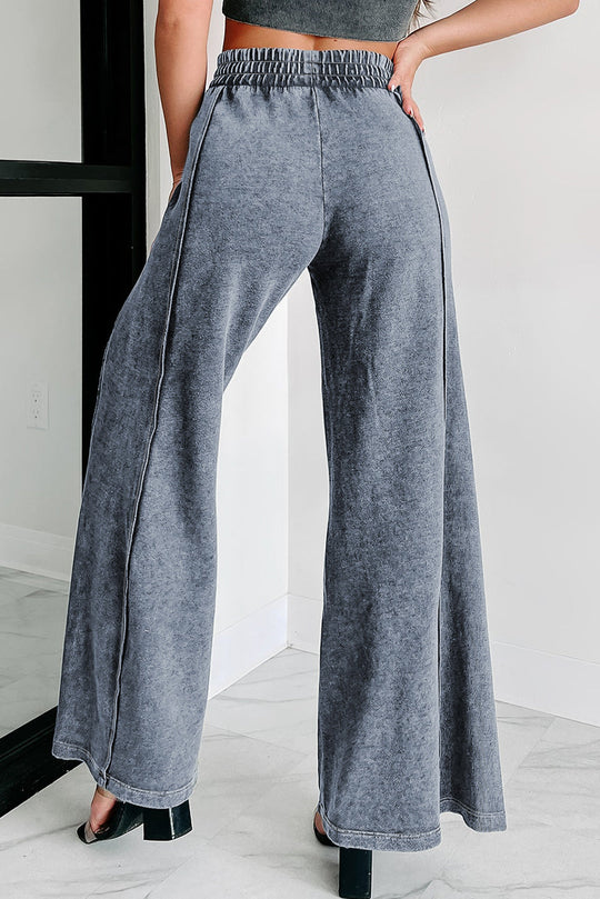 Heidi-Mode | Mineral Wash Smocked Waist Weite Beinform Hose