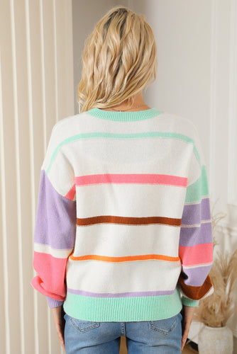 Gestreifter Colorblock Pullover Mit Überschnittenen Schultern