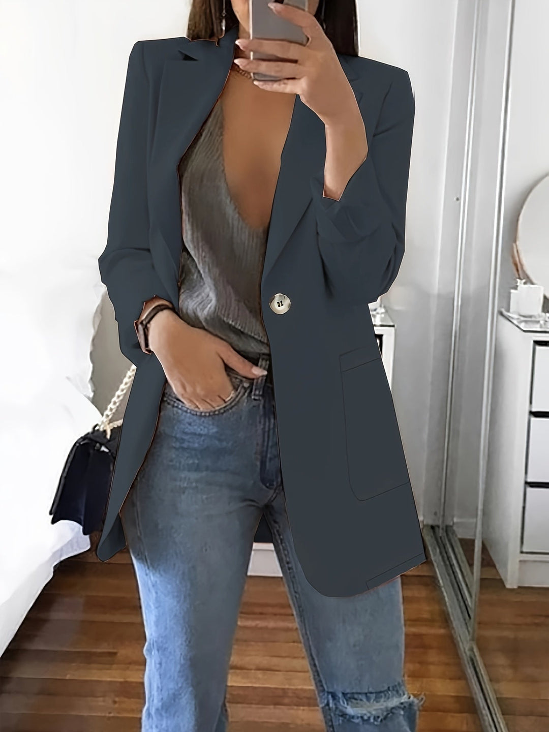 Heidi-Mode | Eleganter Business Longblazer mit Knopfleiste für Damen Chic & Ideal für Alle Jahreszeiten