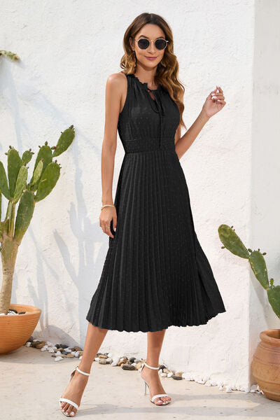 Heidi-Mode | Swiss Dot Schleifenhals Ärmelloses Kleid
