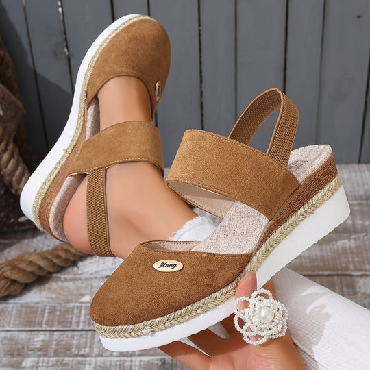 Heidi-Mode | Damen Sandalen Auf Plattform: Rutschfest, Geschlossene Zehe, Elastischer Riemen