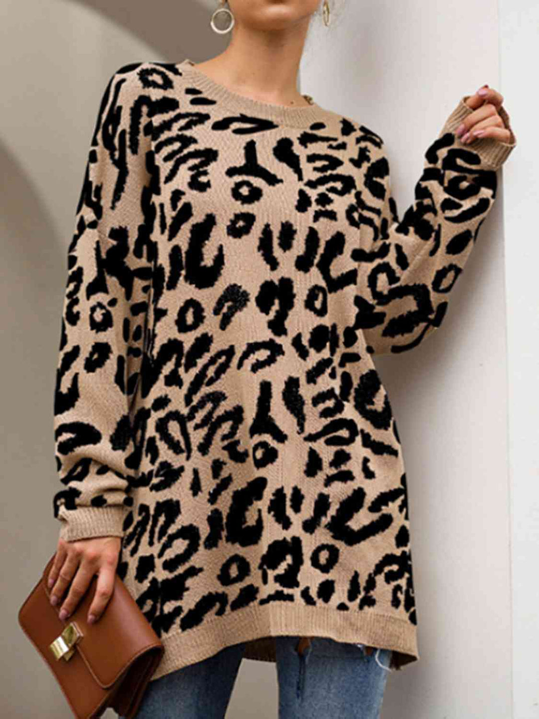 Heidi-Mode | Leopard Rundhals Tunika Pullover