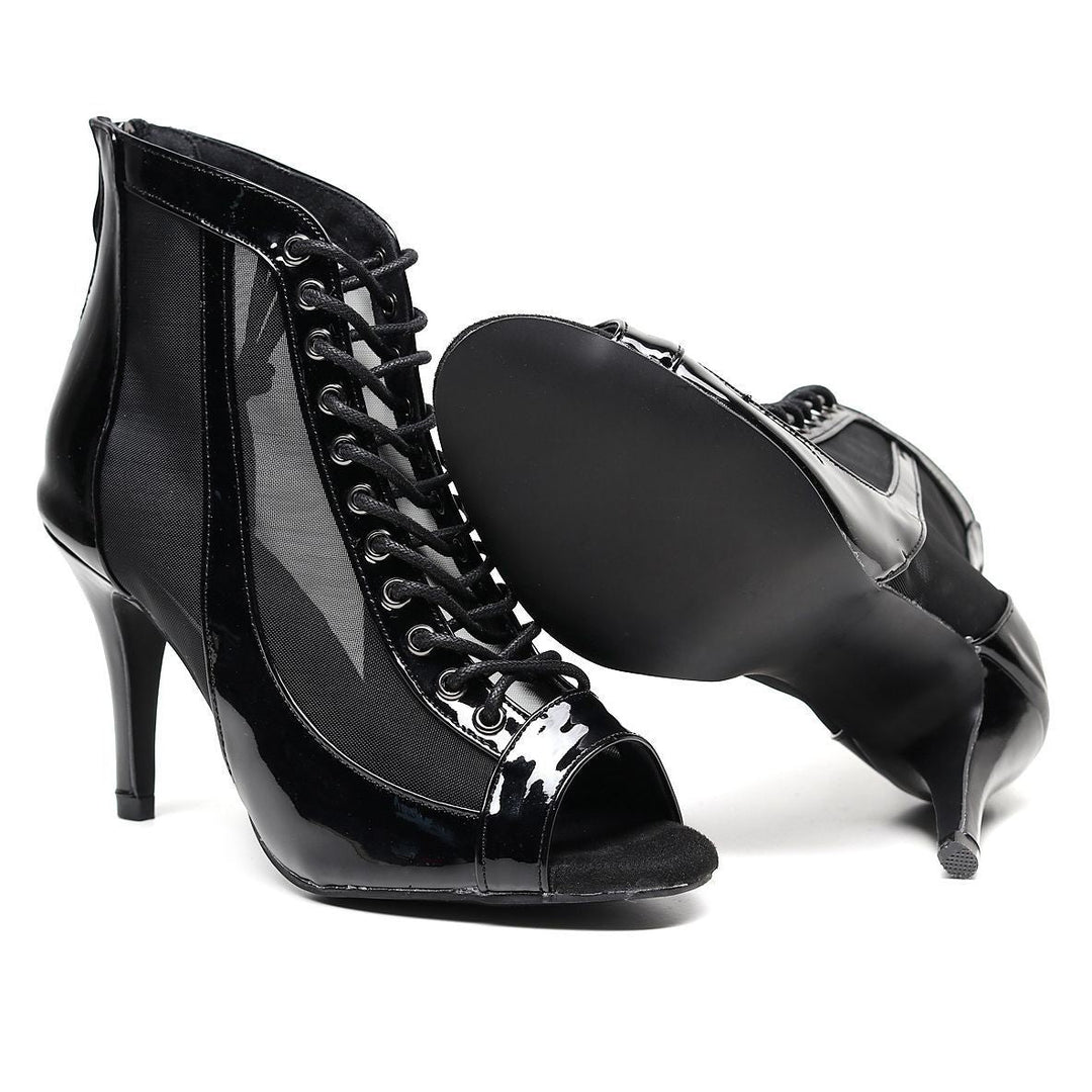 Heidi-Mode | Damen Schwarze Stiletto-Ferse Latin Tanzschuhe Reißverschluss