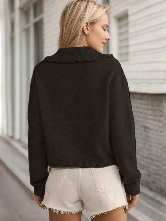 Heidi-Mode | Rüschentaste Up Kragen Langarm Cardigan