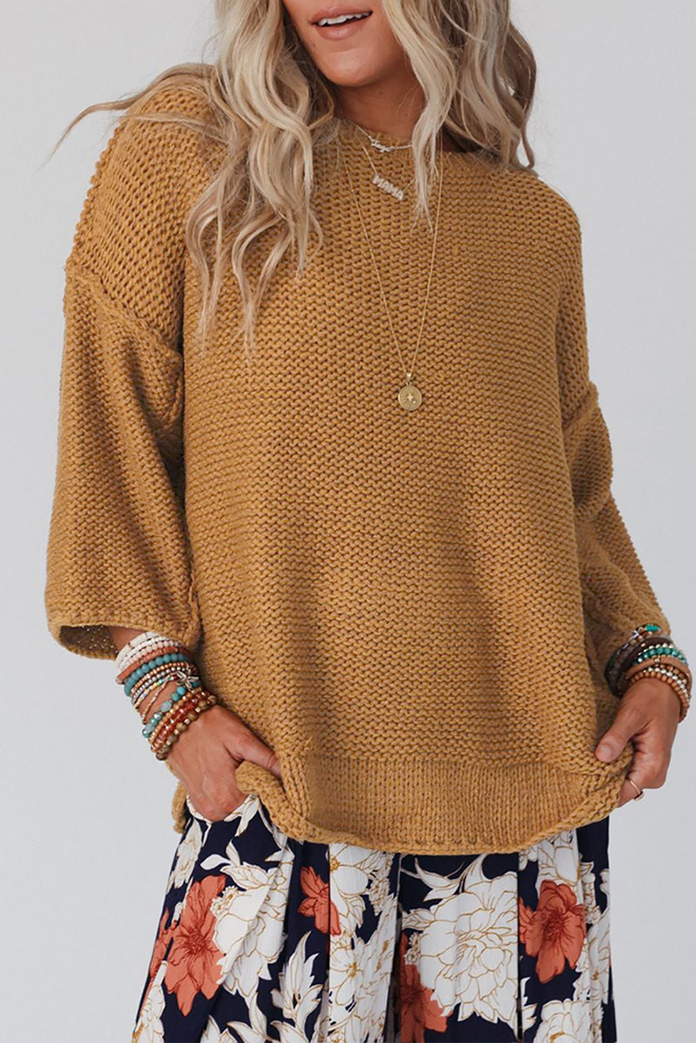 Slouchy Textured Knit Loose Pullover