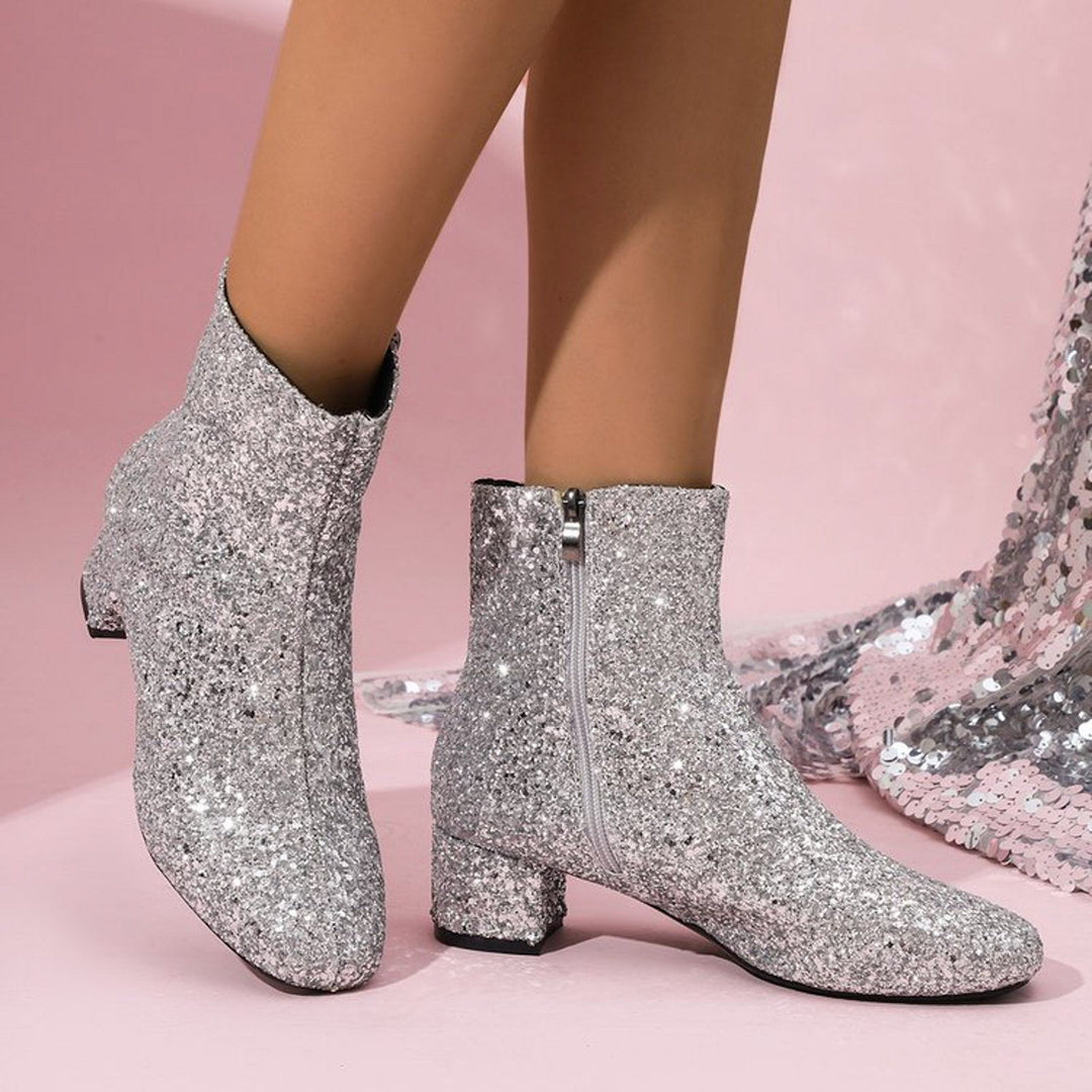 Heidi-Mode | Glitzernde Ankle Boots Mit Blockabsatz