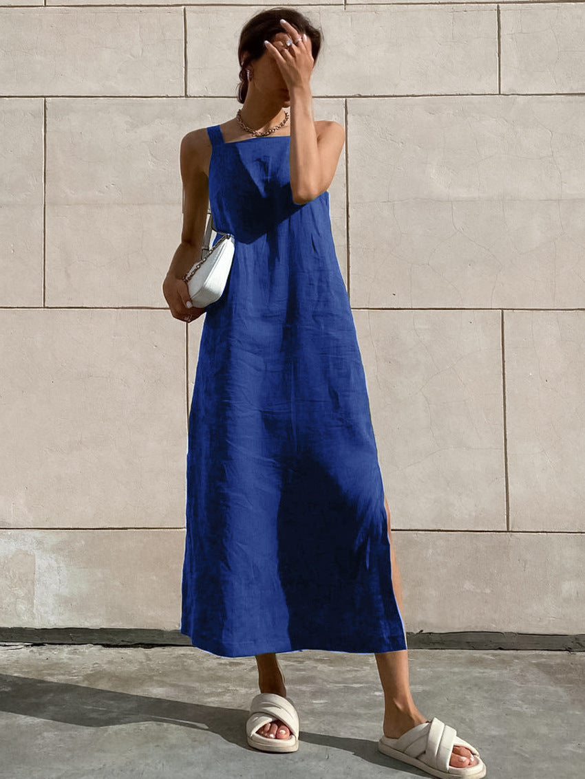 Sandfarbenes Leinenkleid