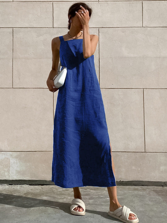 Sandfarbenes Leinenkleid