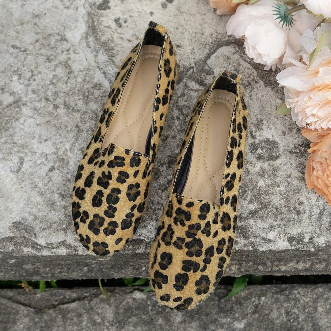 Heidi-Mode | Damen Mokassins mit niedrigem Absatz – Leopardenmuster und eleganter Komfort