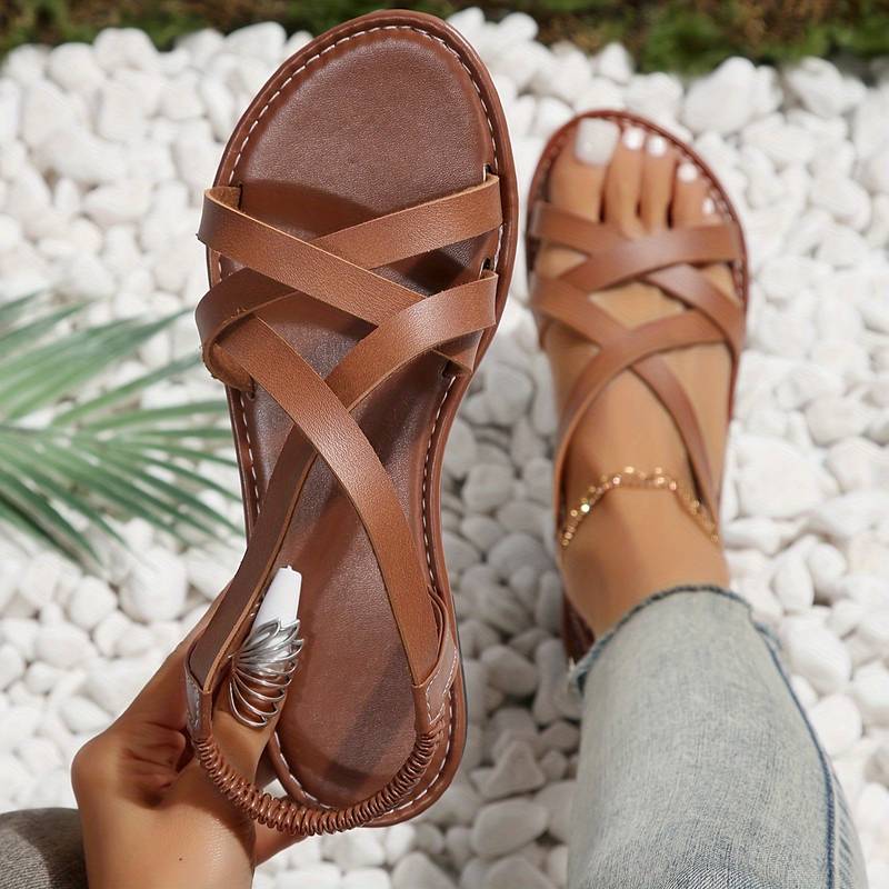 Heidi-Mode | Crisscross Flache Sandalen mit Rutschfester Riemen