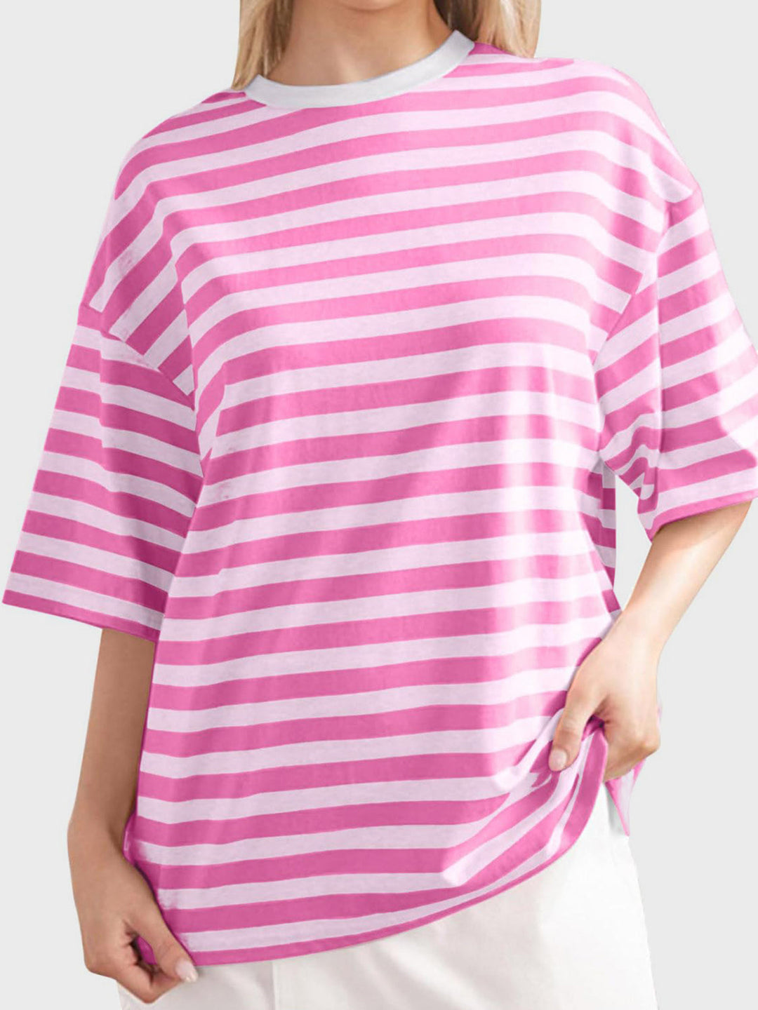 Heidi-Mode | Gestreiftes Rundhals-Halbarm-T-Shirt