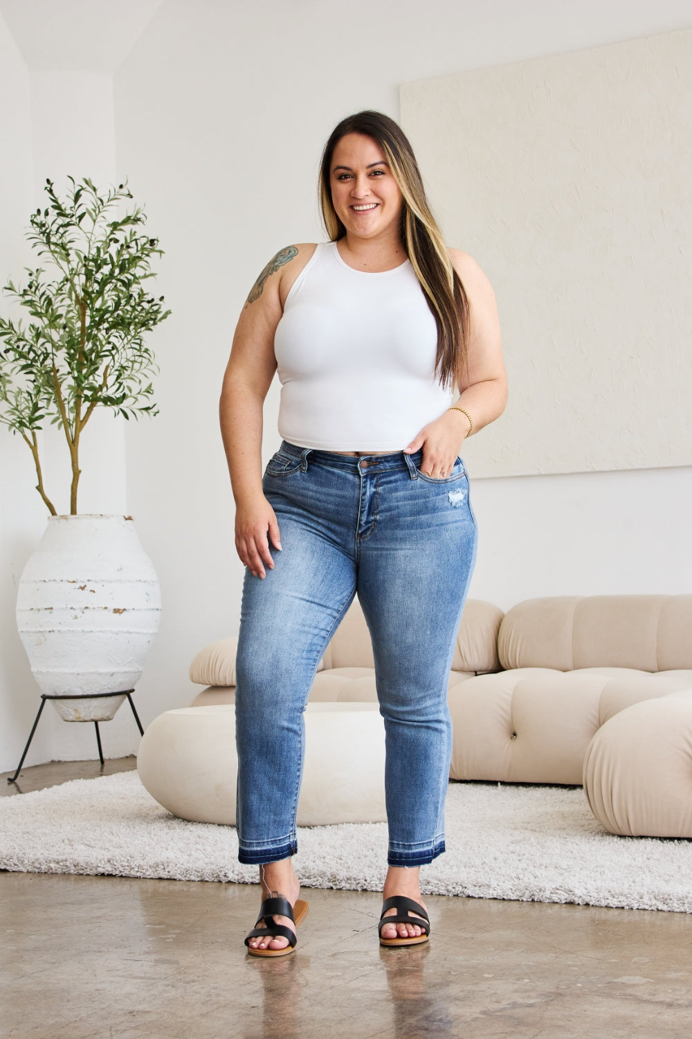 Heidi-Mode | Judy Blue Vollgröße Release Saum Cropped Bootcut Jeans