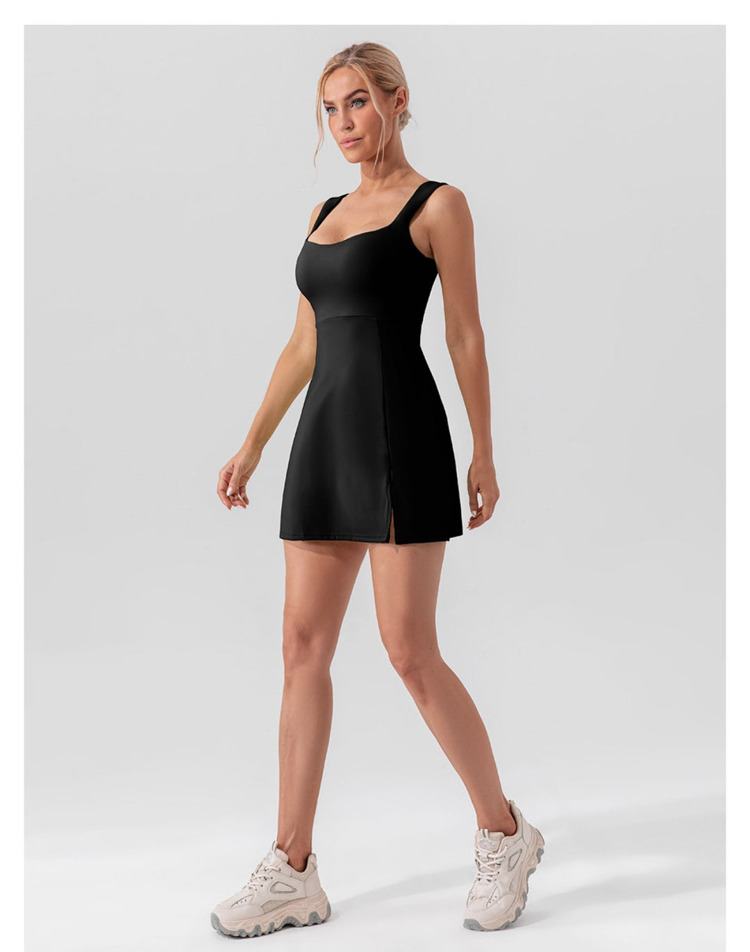 Heidi Mode | Hosenträger einfarbig Yoga Tennisrock leichtes Sportkleid