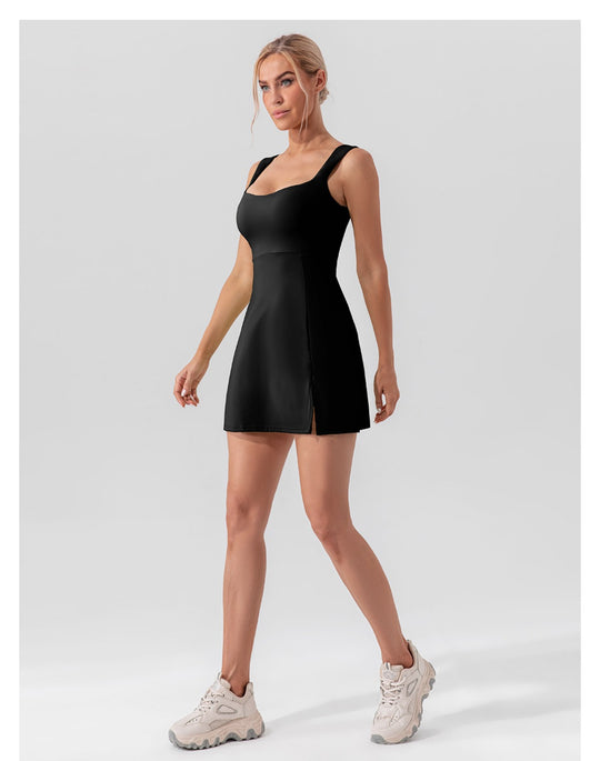 Heidi Mode | Hosenträger einfarbig Yoga Tennisrock leichtes Sportkleid