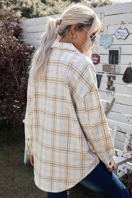 Heidi-Mode | Karo Kurviger Saum Fallende Schulter Langarmhemd Jacke