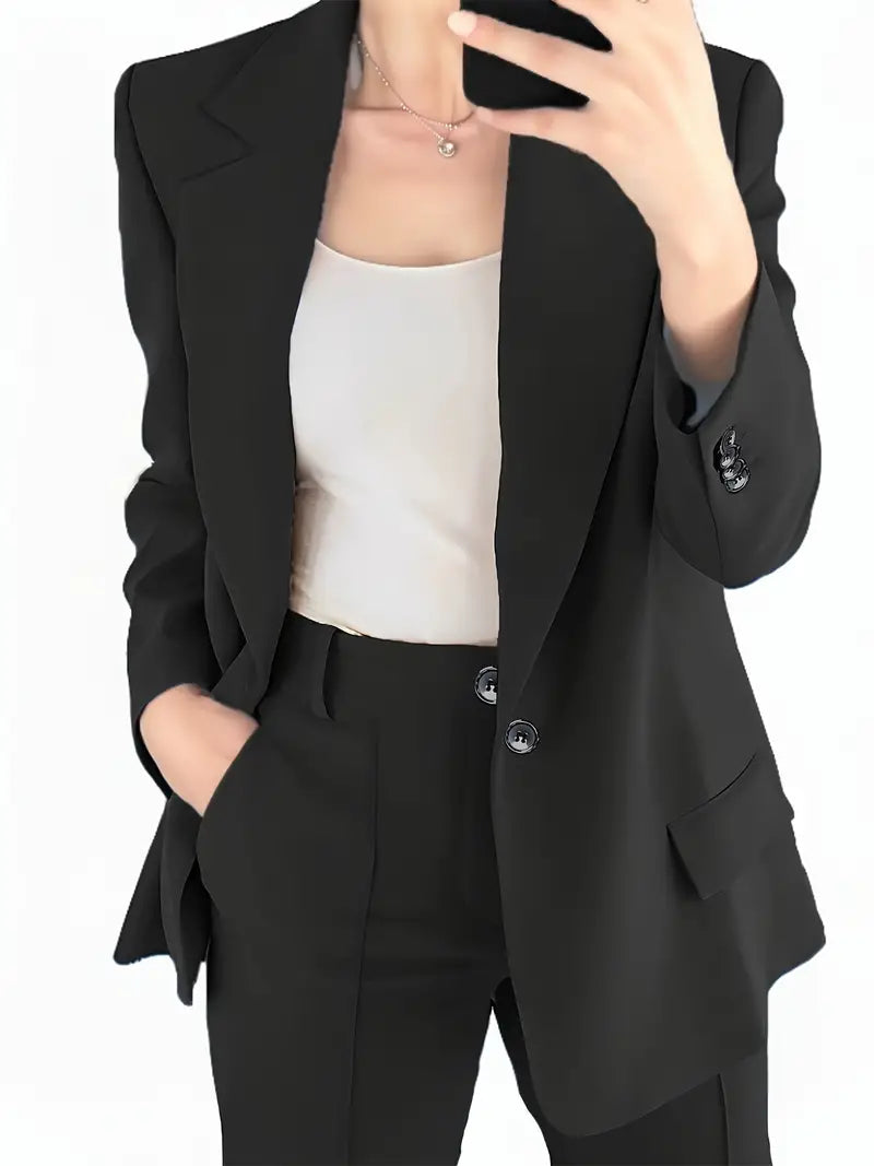 Heidi-Mode | Blazer mit Revers und Erweiterte Hosen Set mit Knopfverschluss