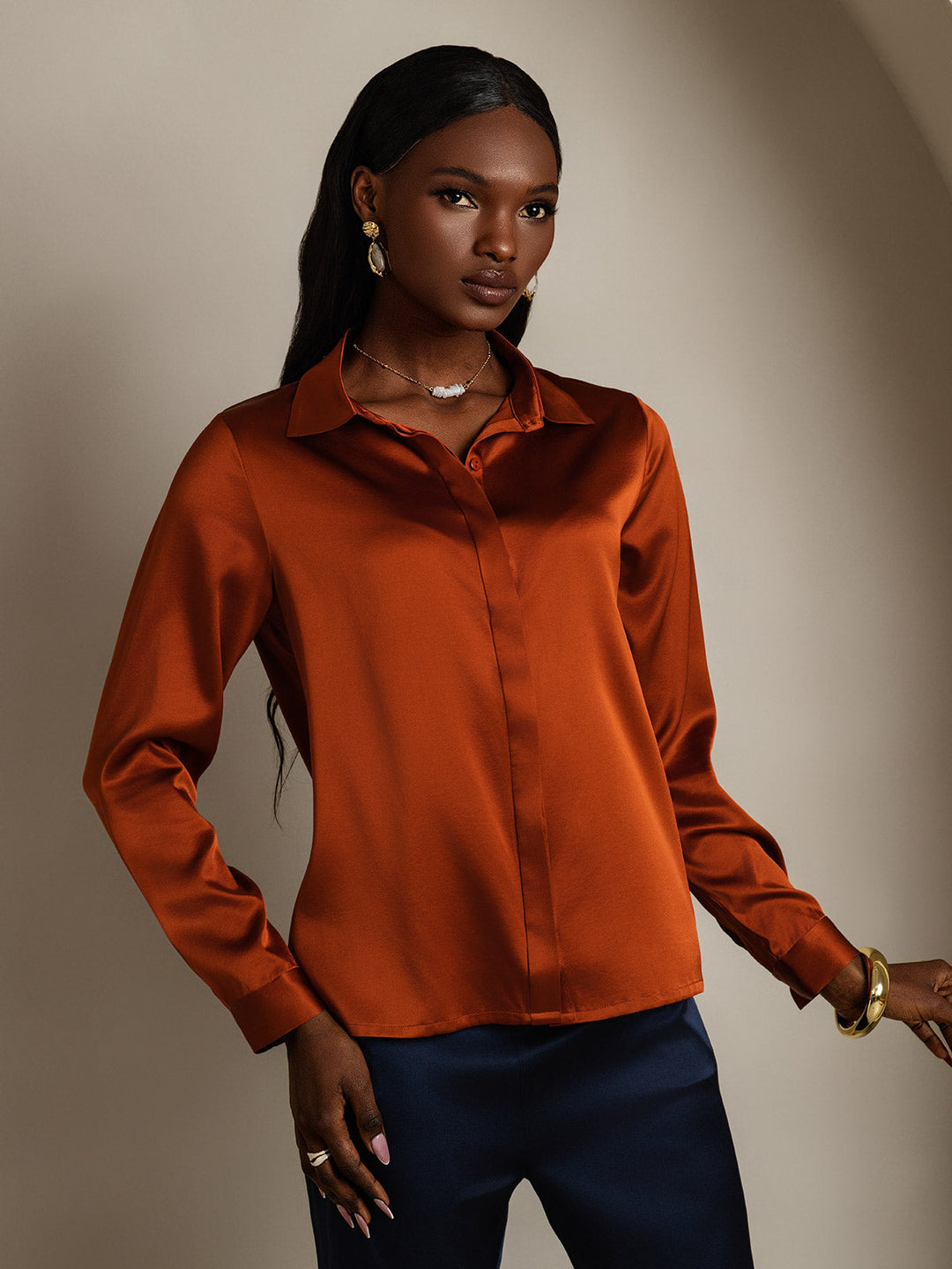 Heidi-Mode | Damen Klassische Seide Langarmshirt