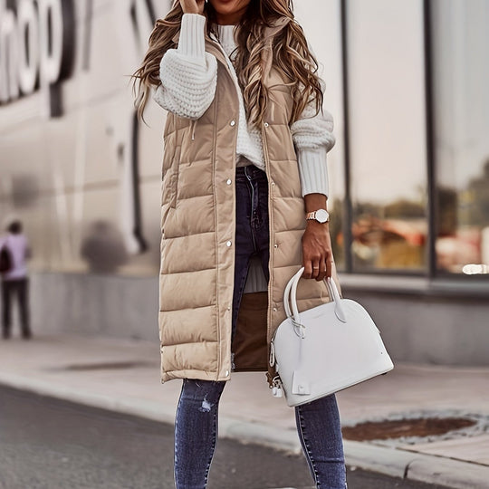 Heidi-Mode | Langes gepolstertes Weste - Mit Kapuze & Ärmellos