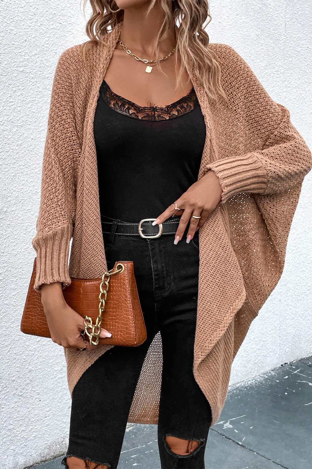 Heidi-Mode | Offene Front Dolman Ärmel Strickjacke