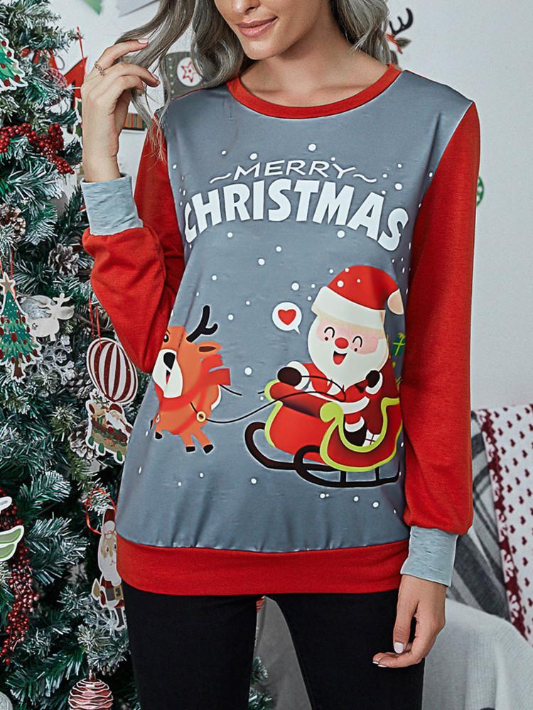 Heidi-Mode | Weihnachtsdesign Splicing Langarm-T-Shirt