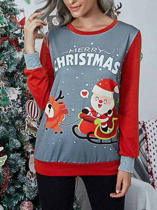Heidi-Mode | Weihnachtsdesign Splicing Langarm-T-Shirt