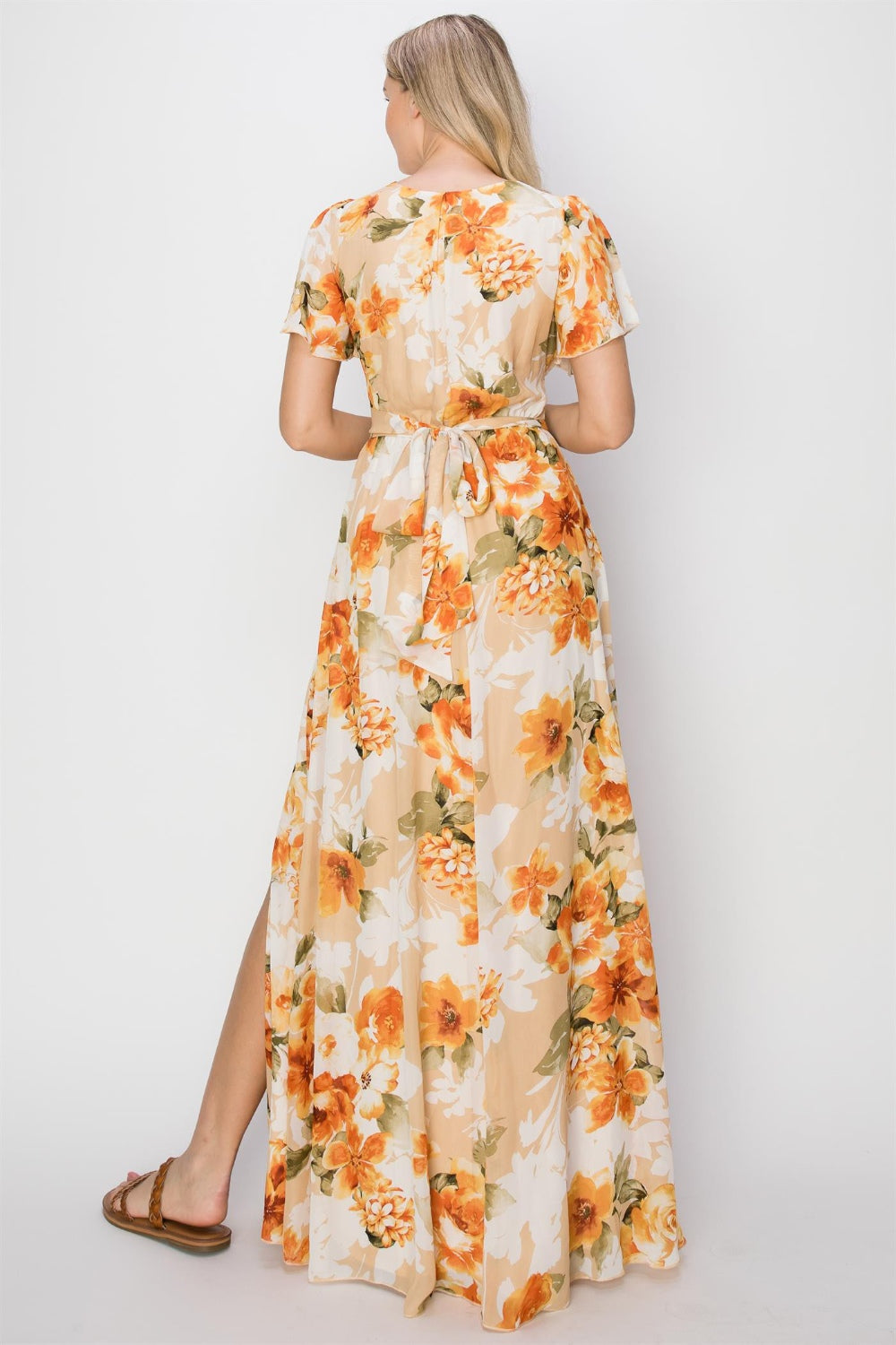 Heidi-Mode | Hyfve Floral Tie Back Kurzarm Schlitz Maxikleid