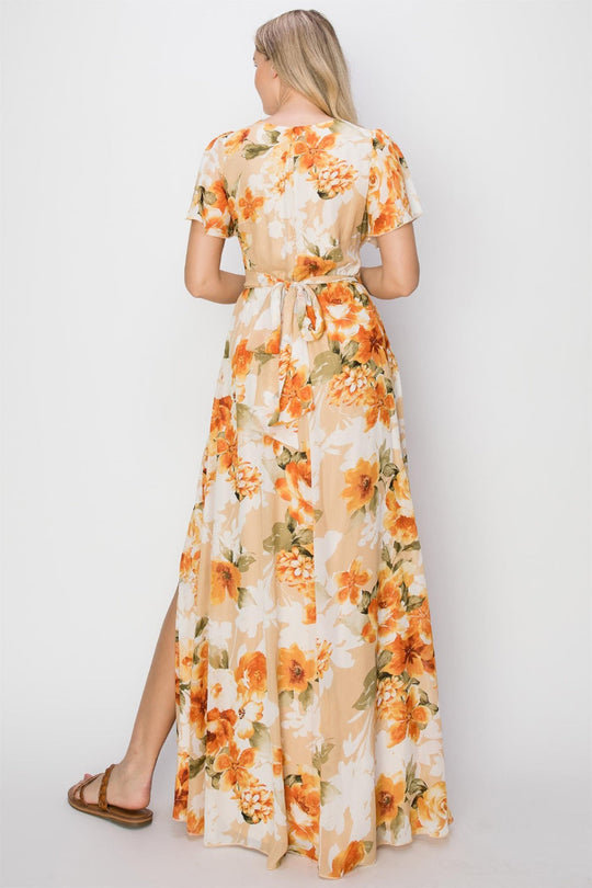 Heidi-Mode | Hyfve Floral Tie Back Kurzarm Schlitz Maxikleid