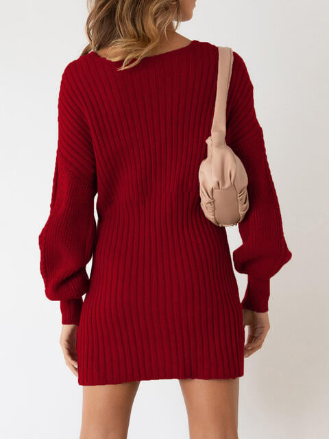 Heidi-Mode | Surplice Neck Langärmliges Pulloverkleid