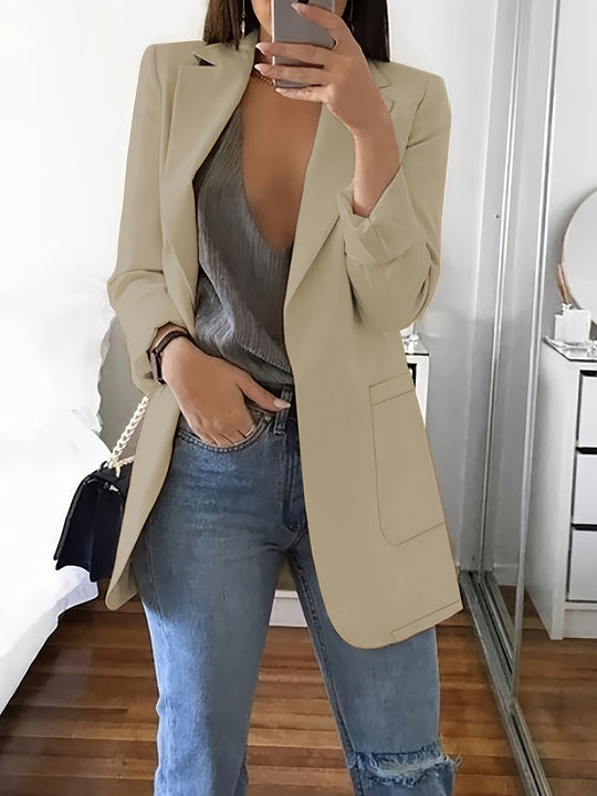 Heidi-Mode | Eleganter Business-Einfarbiger Lange Blazer mit Reversideal für alle Jahreszeiten